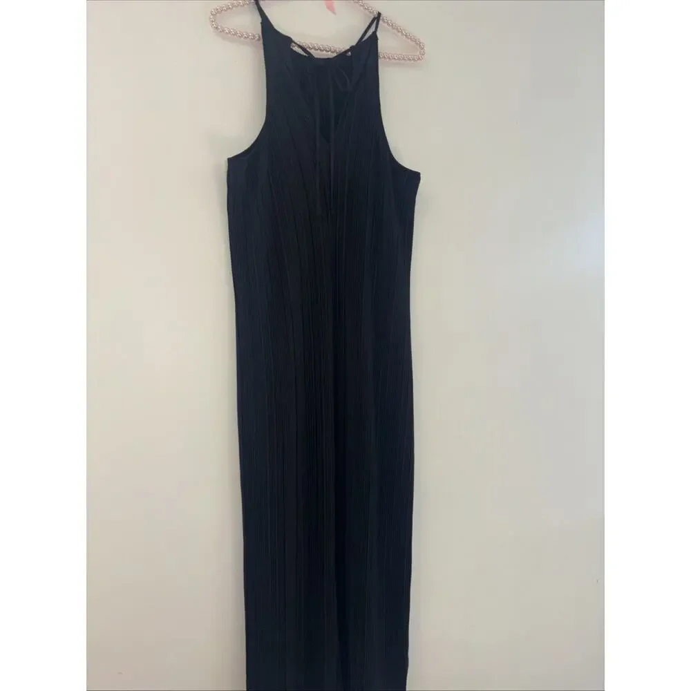 Women’s High Neck Black Maxi Dress Pleated Sz Lg Whimsigoth Fairy Grunge Romanti